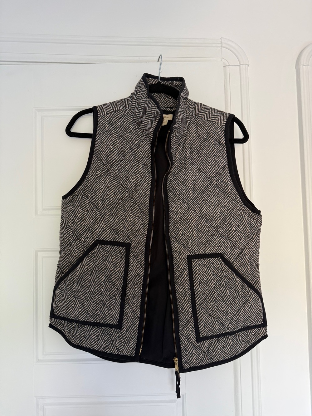 J. Crew Black & White Herringbone Quilted Vest